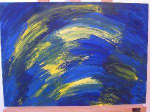 blau-gelb Studie 59 x 42 cm; Ölfarbe auf Sperrholz